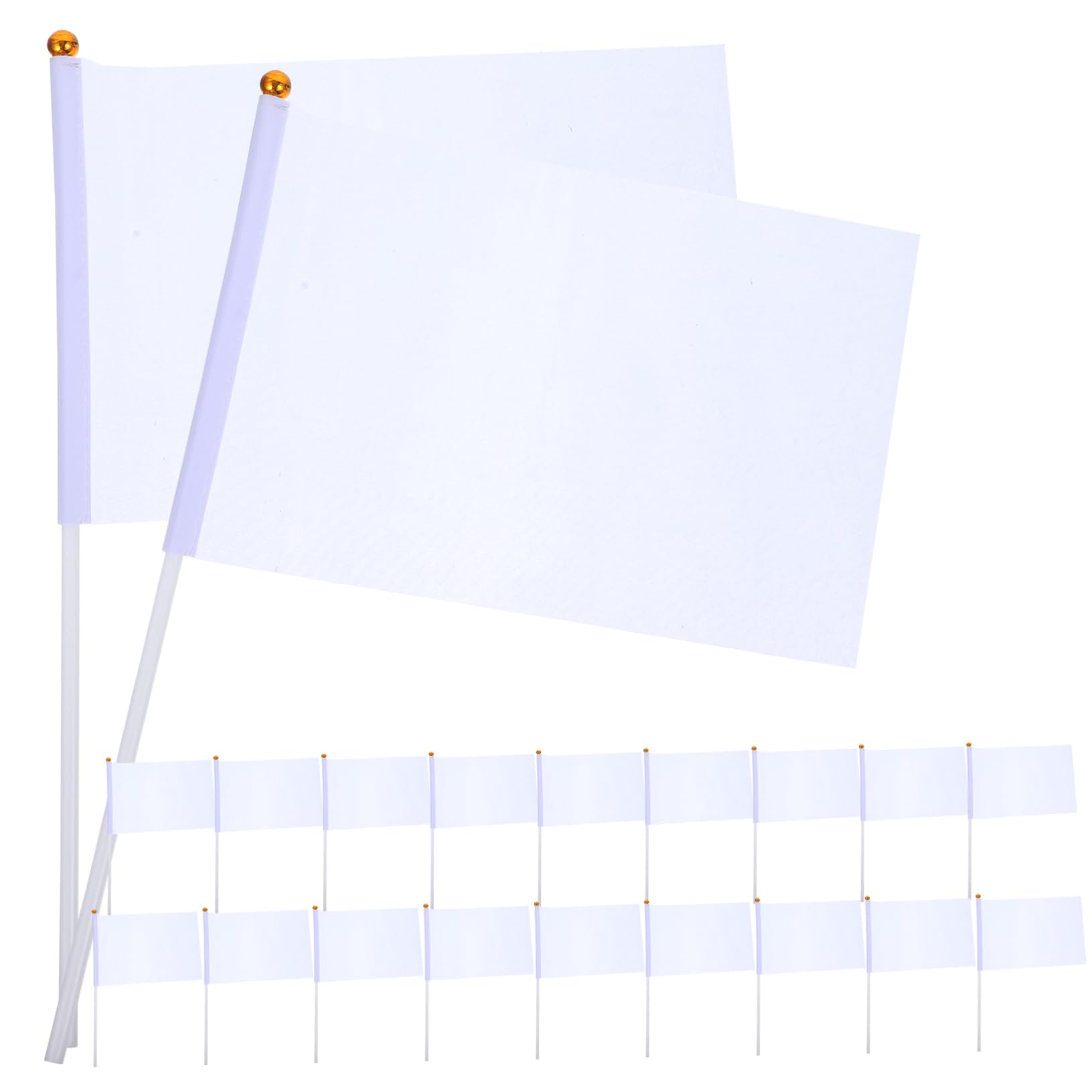 KOMBIUDA 20pcs White Hand-cranked Commanding Referee Flag Racing Banner for Sports Lovers Parties Clubs