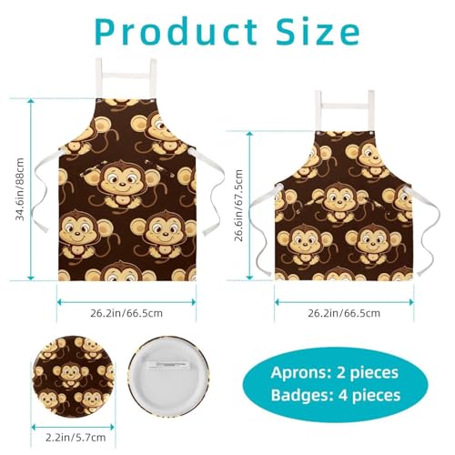 Lot de 2 tabliers de cuisine marron singe rigolo, le cadeau idéal pour couples - 2