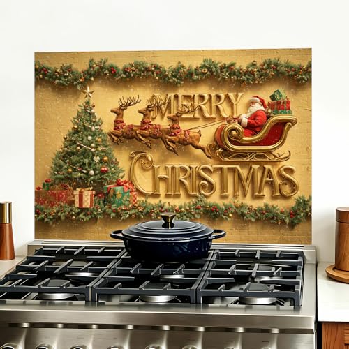 Image of Merry Christmas Sleigh Backsplash Peel and Stick, 35.4x23.6 in