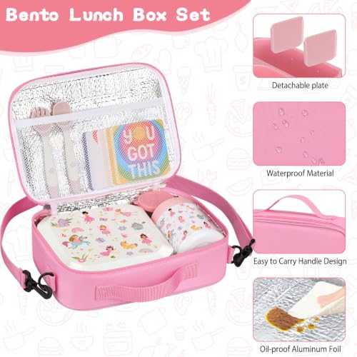 Image of wiwens Bento Lunch Box for Kids with 12oz Soup Thermo Leak-Proof Lunch Food Container with 5 Compartment Thermo Hot Food Jar and Insulated Lunch Bag for Kid Toddler Girls Boys to School