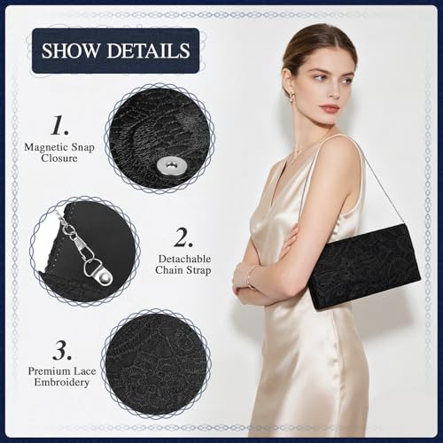 Image of UBORSE Evening Bag Lace Clutch Purse for Women Formal Elegant Envelope Wedding Party Cocktail Crossbody Shoulder Bag