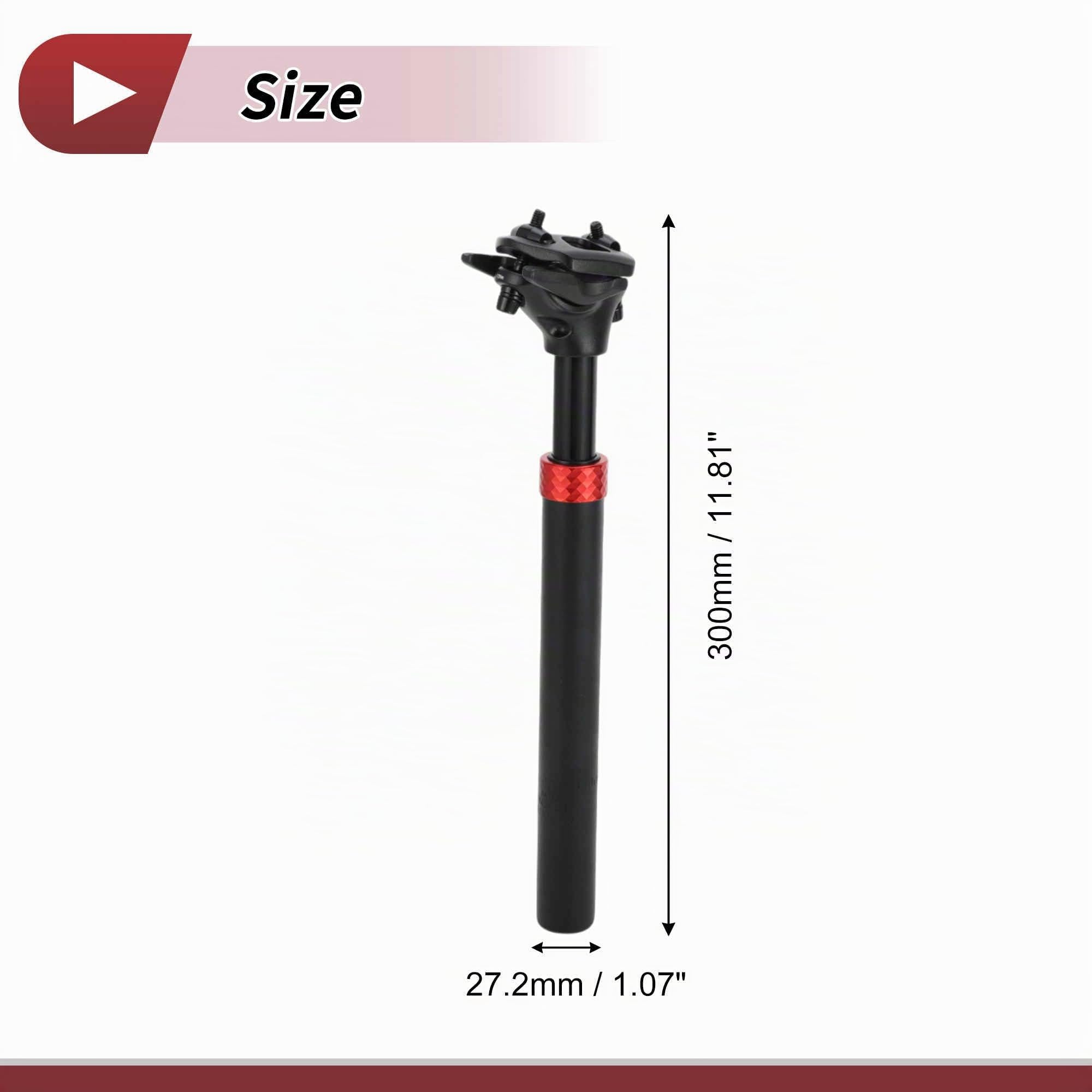 Tige De Selle De VTT avec Suspension 1 Pc Alliage Aluminium | Noir, Rouge, 27.2X300mm, Compatible Avec Route, Descente, Piste, BMX, Fonction Absorption Des Chocs, Confort