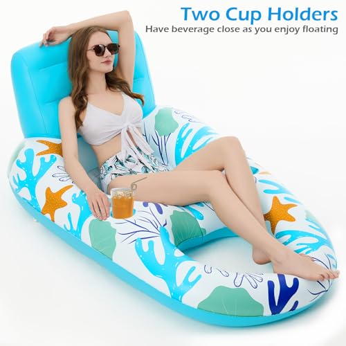 Image of Jasonwell Inflatable Pool Float Adult - Pool Floaties Lounger Floats Raft Floating Chair Water Floaties for Swimming Pool Lake Lounge Float with Cup Holders Beach Pools Party Toys for Adults