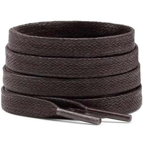 DELELE Flat Waxed Cotton Shoelaces: 47 inch Dark Brown Wax Shoe Laces for Sneakers Boot 2 Pair