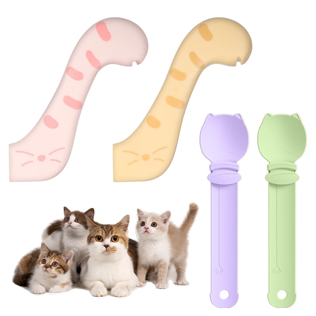 4 Pezzi Cucchiaio Per Cibo Per Gatti 2 Cucchiai Per Mangime Per Gatti + 2 Apriscatole Cucchiai Per Gatti Dispenser Multifunzione Per Snack Liquidi Cucchiai Per Cibo Umido e Purea (4 Colori)