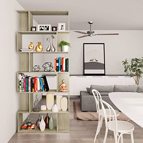 Divisor de habitaciones y librería roble Sonoma para separar ambientes en casa 6