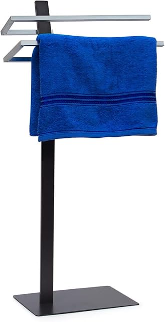 Relaxdays Hand Holder Stainless Steel GRAO 85 x 40 x 20 Free-Standing Anthracite & Chrome 2 Rail Hanger Modern and Elegant Towel Rack, Stainless-Steel, Black, 20 x 40 x 85 cm