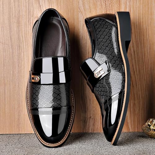 Image of Men's Classic Business Dress Shoes, Oxford Work Formal Shoes, Patent Leather Slip-On Loafers Wedding Dress Shoes