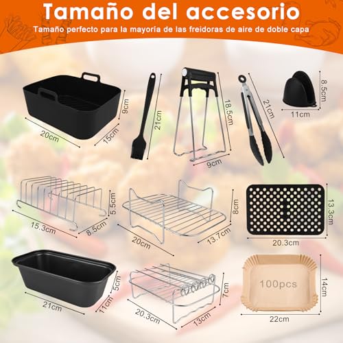 PUTINEI 13 Pezzi Molde Silicona Freidora de Aire,Ninja Moldes Silicona Air Fryer 7.6L-10.4L,Reutilizable Silicona Recipiente Air Fryer,Accesorios Freidora de Aire Para AF500EU AF300EU AF400EU - imagen 2