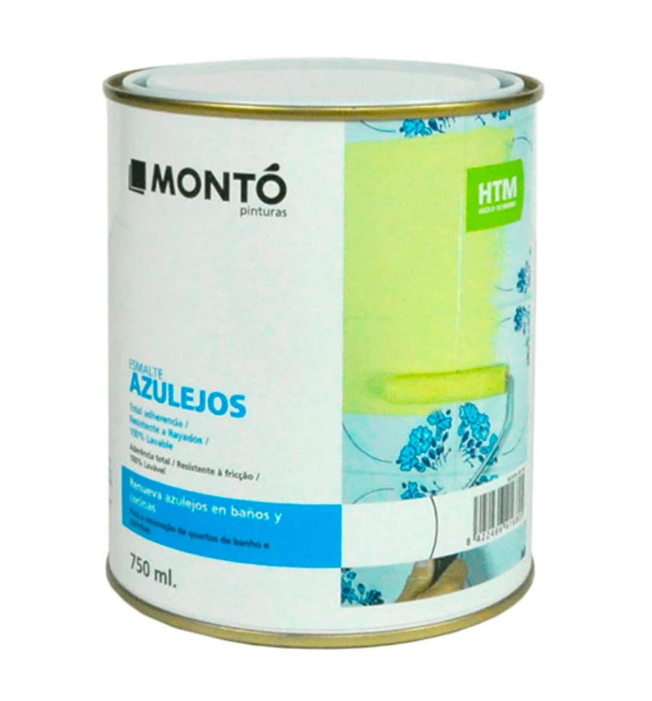 Montó Esmalte Laca de Poliuretano al Disolvente, Acabado Brillante, Ideal para el Pintado de Azulejos en Baños y Cocinas. HTM Esmalte Azulejos (750ml, Blanco Roto)