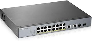 Zyxel Nebula 16-Port Gigabit Smart Managed PoE+ Switch with 250 Watt Budget and 2 Gigabit Combo Ports with Nebula Cloud Managment, Long Range PoE Switch [GS1350-18HP]