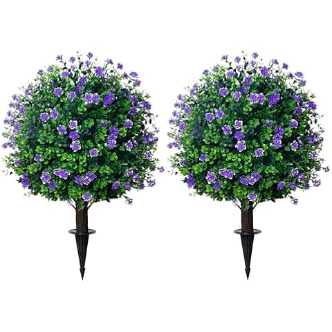ECOLVANT 21.6''T Artificial Boxwood Topiary Ball Trees Set of 2 Faux Bushes Potted Plants UV Resistant Potted Fake Plants for Front Door Porch Garden Indoor Outdoor Cover