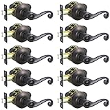 Probrico Wave Style Bed/Bath Door Levers,Heavy Duty Interior Privacy Locks [Thumb Turn Lock on The Inside] for Bedroom or Bathroom, Contractor Pack (10 Pack)