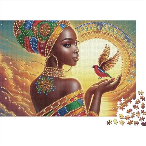 Rompecabezas de arte: mujer africana con pájaro, 1000 piezas en formato 38x26cm
