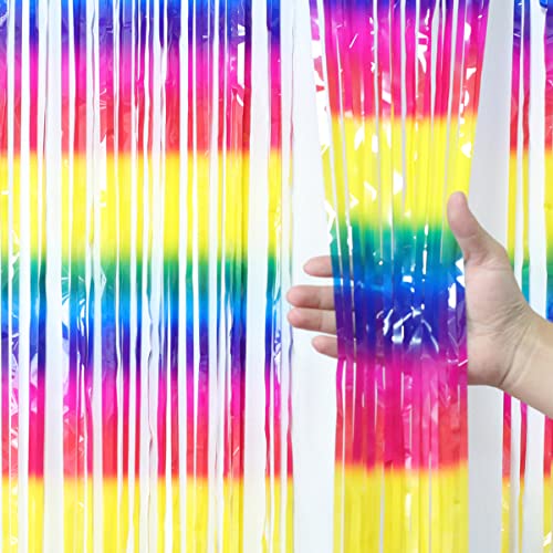 huahuo 2 Stück Regenbogen-Folien-Fransenvorhang, Mehrfarbige Lametta-Vorhänge, Kann Als Fotohintergrundwand Für Geburtstagsparty-Tanz Dekoriert Werden 2x1m Cover