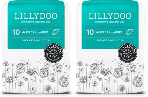 Cambiadores desechables LILLYDOO, delicados con la piel, 60x60 cm, 10 unidades, textura suave, sin perfumes ni lociones, ideales para pieles sensibles, dermatológicamente testados (Paquete de 2)