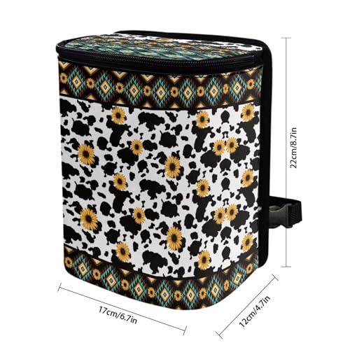 Image of Tribal Aztec Cow Print Car Trash Bin Interior Accessories Portable Leak Proof Vehicle Garbage Cans Bag for Back Seat Washable Mini Car Trash Cans