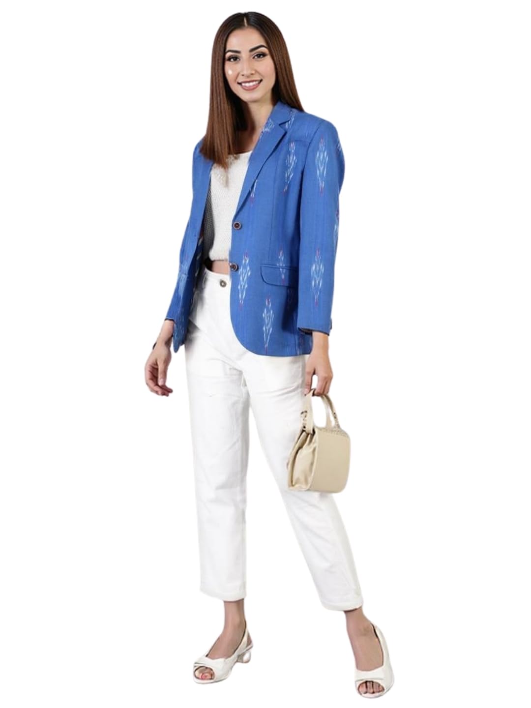 talethread Women's Ikat Cotton Tie and Dye Single Breast Two-Button Blazer-picture-22