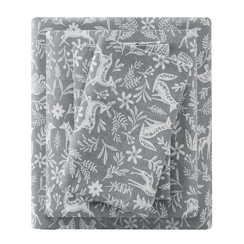 Image of True North by Sleep Philosophy Flannel Sheets Queen Size, Cozy 100% Cotton Flannel Bed Sheets, Ultra Soft Cute Sheet Set, Novelty Print Themed Cold Weather Warm Bedding Set, Sage Winter Fauna, 4 Piece