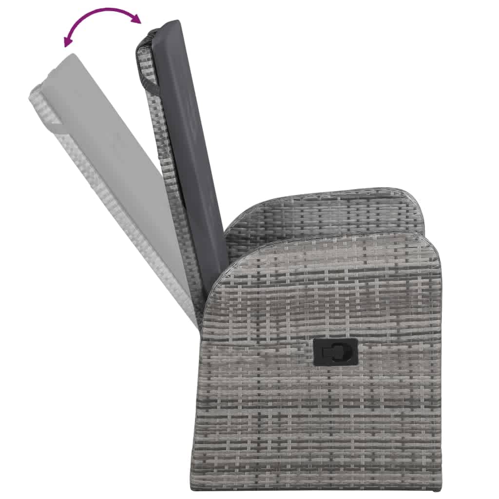Hothingwell Conjunto de comedor de jardín de 9 piezas gris con cojines | Marco de acero con recubrimiento en polvo, resina trenzada resistente al agua, respaldo y reposapiés ajustables