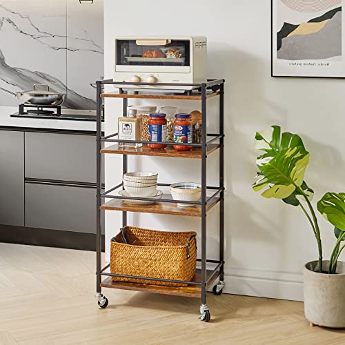 IBUYKE Industrial Bar Carts, Kitchen Storage Serving Cart, Mobile Kitchen Shelf,4 Tier Storage Cart for Bath, Kitchen, Bedroom, Living Room Rustic Brown and Black TMJ419H - Image 6