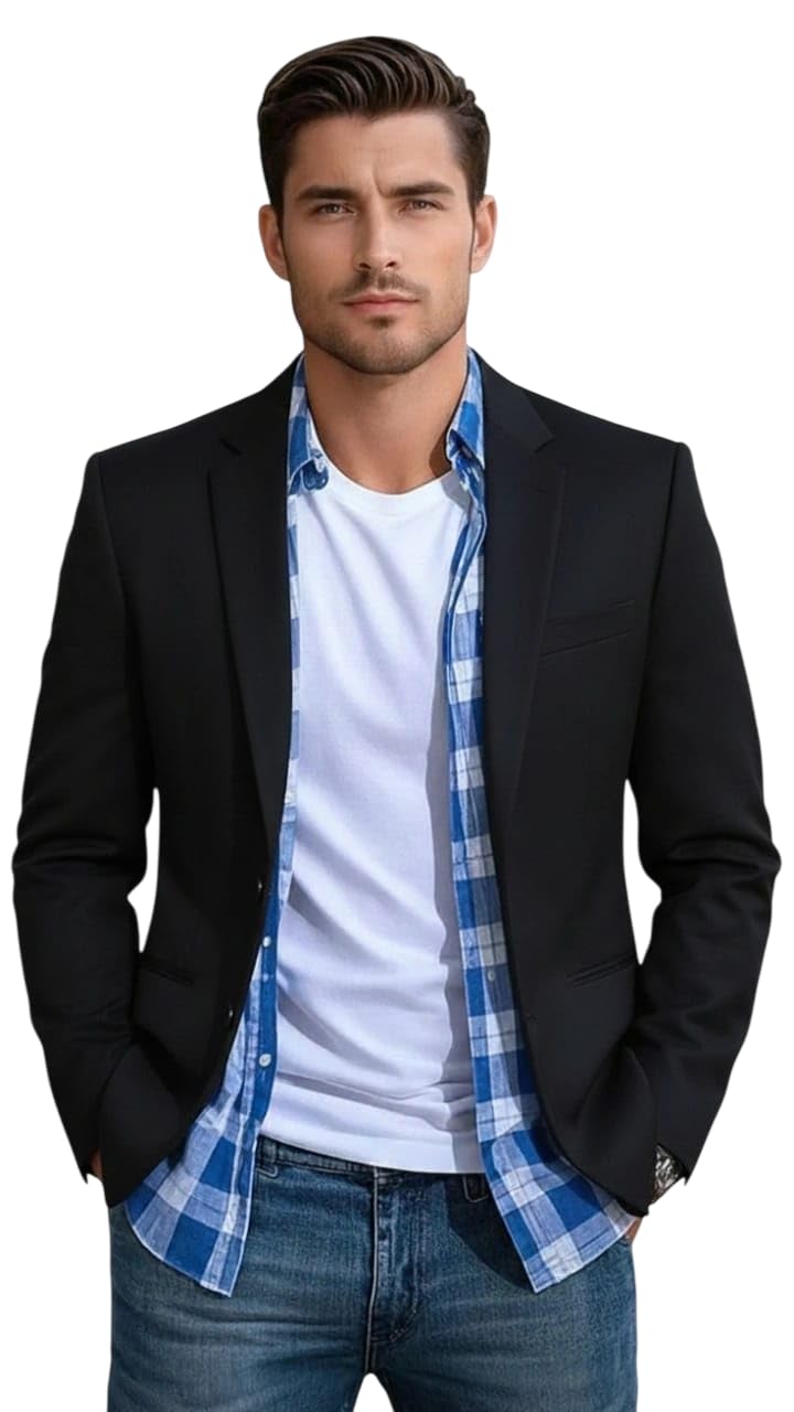 cadmon Men Cotton Blend Solid Single Breasted Blazer with Notched Lapel, | Stylish Full Sleeves, Button Closure, Regular Fit Formal Blazer for Mens (Black)-picture-26