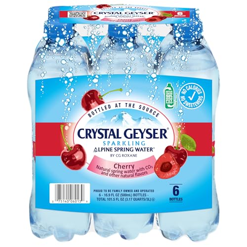 Crystal Geyser Sparkling Natural Alpine Spring Water, 6-Pack, 16.9oz Bottles, Zero Calories and No Sweeteners, Bottled at The Spring Source