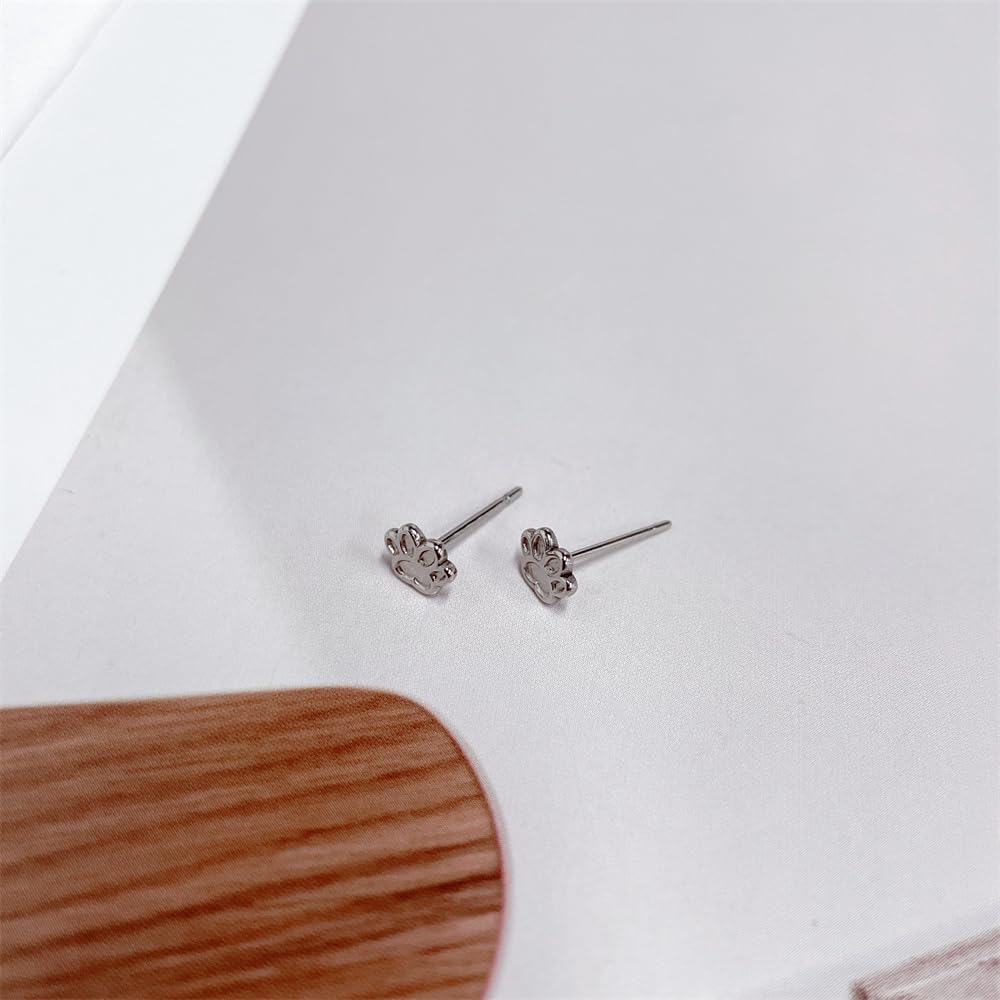Cute Paw G23 Titanium Small Little Stud Earrings for Women Cartilage Dainty Simple Silver Plated Dog Cat Print 20g Post Piercing Tiny Studs Hypoallergenic Fashion Jewelry Birthday Gift Daughter - Image 4