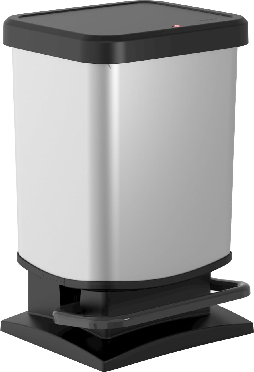 Rotho Paso trash can 20l with lid, plastic (PP) BPA-free, silver metallic, 20 liters (29.3 x 26.6 x 45.7 cm)