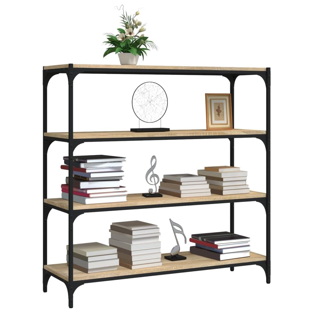 Générique Sonoma dębowa szafka pod telewizor, 100 x 33 x 100 cm, regał w stylu industrialnym z 4 drewnianymi półkami inżynieryjnymi i stalową ramą, do przechowywania do salonu lub biura