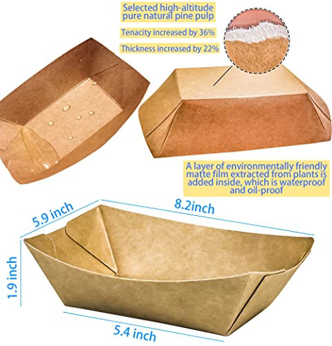 MotBach 100 Pack 3lb Kraft Paper Food Trays, Heavy-Duty Paper Food Boat Disposable Serving Basket Tray for French Fries Nachos Snack Hot Dog Taco BBQ Popcorn Party Picnic Wedding Party (Brown)