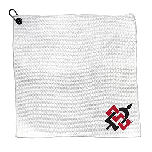 Team Golf NCAA SAN Diego ST Microfiber Towel - 15" X 15" (White) with Carabiner Clip, Premium Microfiber with Deep Waffle Pockets - Superior Water Absorption and Quick Dry Golf Cleaning Towel