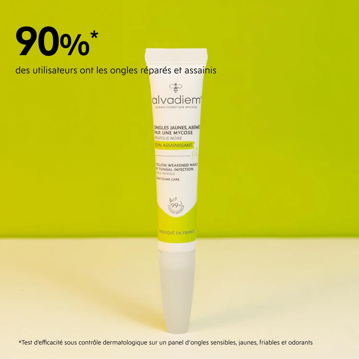 Alvadiem | Soin Ongles Assainissant Réparateur Ongles Jaunis Abîmés | Purifie, Renforce et Restaure la Couleur | Propolis Noire des Cévennes, Terpinéol | Fabriqué en France, 99% Naturel | 10 ml
