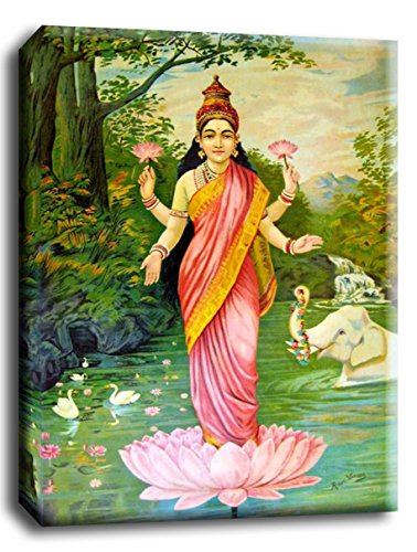 Image of Tallenge - Lakshmi - Raja Ravi Varma Mythology Collection - Medium Gallery Wrap - Framed (19 x 24 inches)