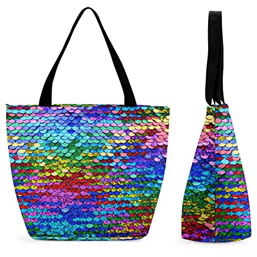 Sac à main shopping femme sequin couleur grand sac cabas fourre-tout et portefeuille