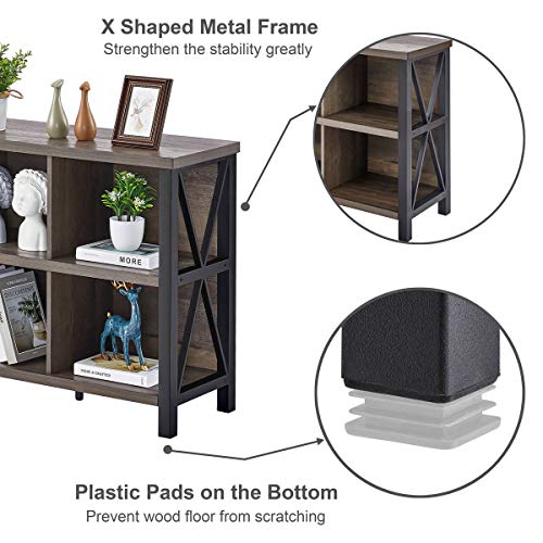Fatorri 8 Cube Storage Organizer Bookshelf, Rustic Wood Cubby Bookcase, Industrial Horizontal Long Shelf For Living Room (Walnut Brown, 62 Inch) #TOP4