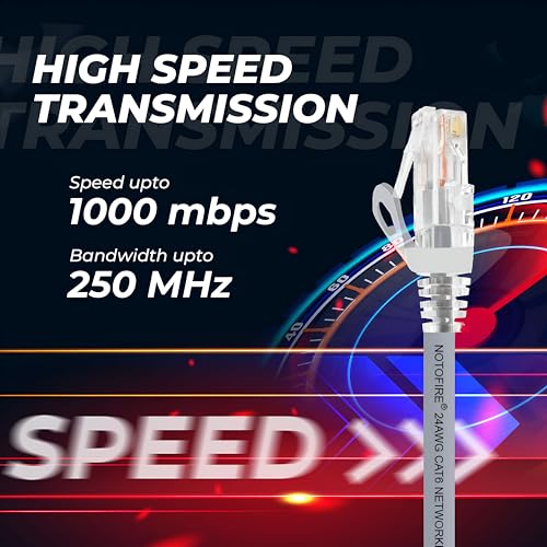 Image of NOTOFIRE Cat6 Ethernet Cable, High Speed 550MHZ / 10 Gigabit Speed UTP LAN Cable, Network Internet RJ45 LAN Cable, Patch Computer Cable Cord Gigabit Category 6 for Modem (0.5 Meter)