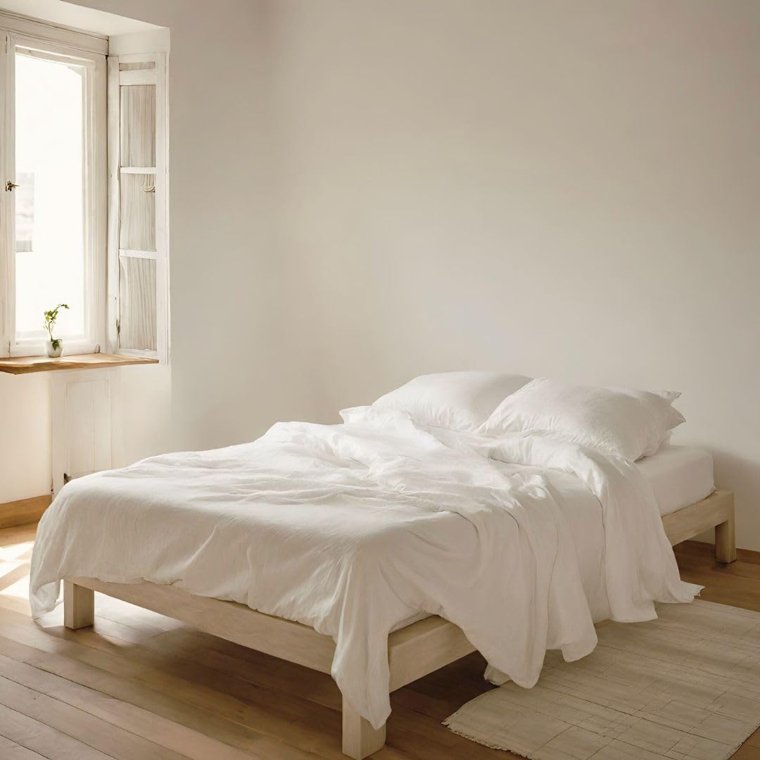 Cuore di lino - Spannbettlaken aus reinem Leinen, 100 % cremeweiß, für Doppelbett (180 x 200 x 30 cm).