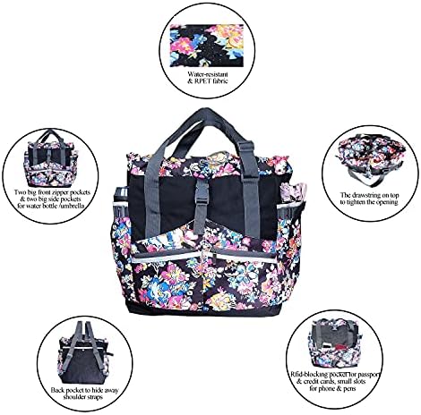 PAPAZAU Rfid Travel Tote Bag 40L Convertible Tote Backpack (Flower Print) 3 PAPAZAU Rfid Travel Tote Bag 40L Convertible Tote Backpack (Flower Print)