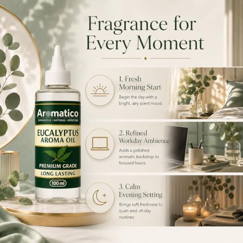 Image of AROMATICO Pure Eucalyptus Aroma Diffuser Oil with Long-Lasting Fragrance for Homes, Offices & Showrooms | Ideal for Diffusers, Reed Diffusers, Air-Purifiers & Candles 100 ml