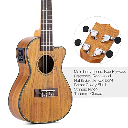 Btuty 24 pouces Cutaway Ukulélé Hawaii Guitar Instrument LED EQ Koa/contreplaqué Cowry Shell Brims/OX Bone Saddle / 4… - Les Beatles, Paul McCartney, John Lennon, RIngo Starr, George Harrison Btuty 24 pouces Cutaway Ukulélé Hawaii Guitar Instrument LED EQ Koa/contreplaqué Cowry Shell Brims/OX Bone Saddle / 4… – Image 7