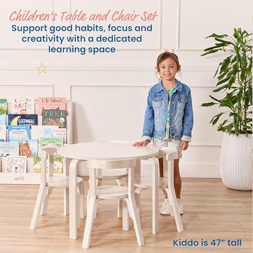 Image of ECR4Kids Bentwood Table and Curved Back Chair Set, Kids Furniture, White Wash, 5-Piece