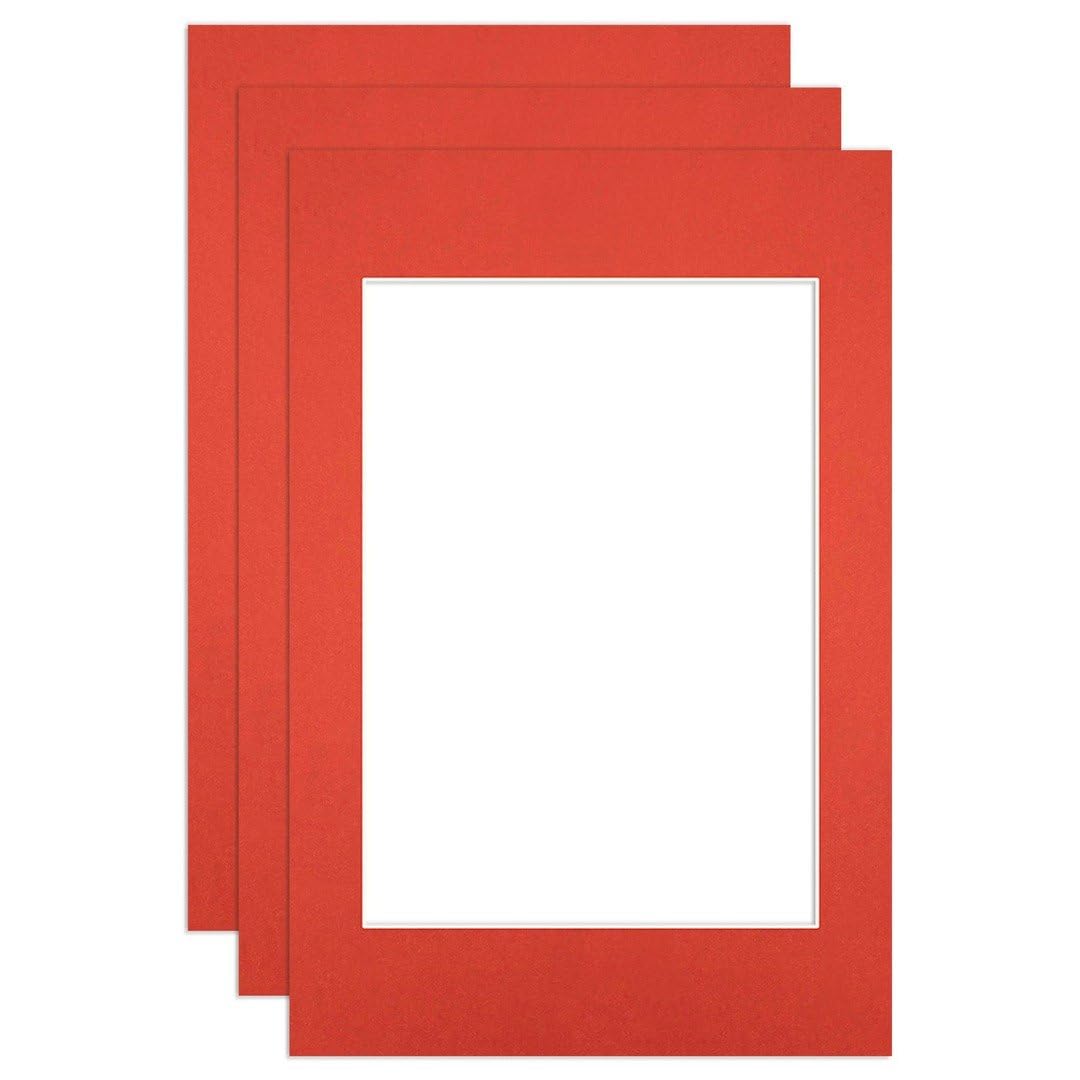 Procut Global 60x40cm Poppy Red Picture Mounts to Fit A3 Aperture - Precision Cut Cardboard Photo Mount - Ideal for Frames, Prints, Artwork & Certificates - Sizes & Colours Available - 3 Pack