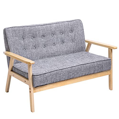 ソファ カウチ ソファー 2人掛け 天然木脚 幅113cm 一人暮らし ファブリック素材 生地 グレー 171GAA