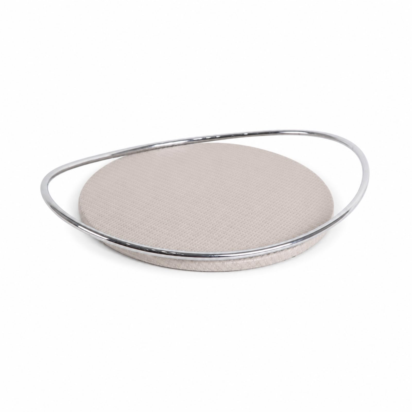 Bandeja Metálica Decorativa Borde Metálico Bandeja Ovalada Baja Adorno para Salón, Beige con Bandeja Dorada, Bandeja De Cuero Beige con Asa Dorada