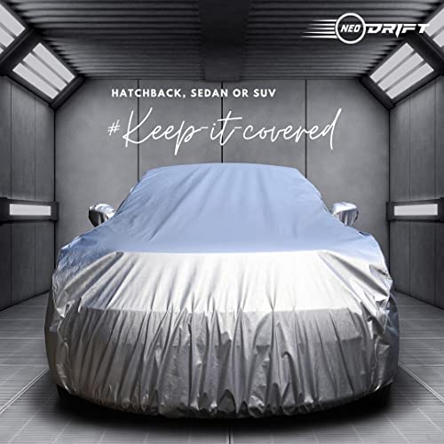 Image of NEODRIFT 'CrystalTech' All Weather Protection Car Cover for Tata Altroz (Long Antenna) - Dust, Waterproof, Durable Cover - Triple Stitched Elastic Grip with Mirror and Antenna Pocket - Silver