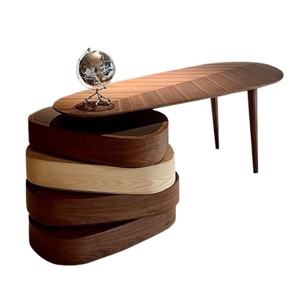 Bureau Classique Bureau de Direction Moderne Couleur Noyer, Bureau en Bois Massif avec tiroirs rotatifs pour écrire(L)
