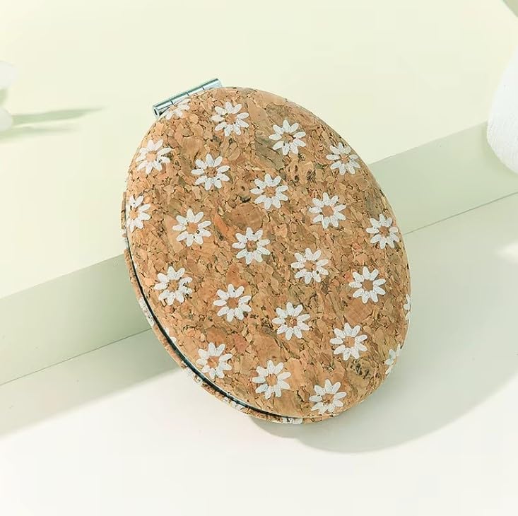 Image of Pocket Makeup Mirror | Small Compact Face Mirror for Makeup | Cute Waffle Design Portable Pocket Size Mirror for Purse & Travel (Oval + White)