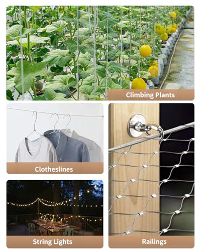 Image of Uniclife Picture Hanging Wire, 100 Feet 1 /32 inch Picture Wire with Crimping Sleeves, Stainless Steel Rope for up to 110 lbs, Trellis Line Cable for Photo Frames and String Lights