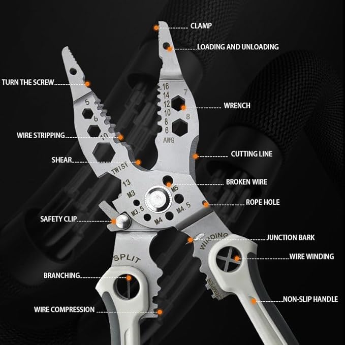 Image of All in 1 Multifunction Stainless Steel Wire Stripper /Wire Crimping Tool, Wire Cutter, Wire Crimper, Cable Stripper, Wiring Tools and Multi-Function Hand Tool (12 IN 1)